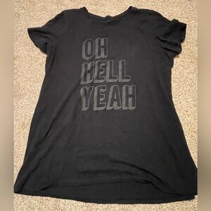 Black graphic tee, super soft, fits like XL